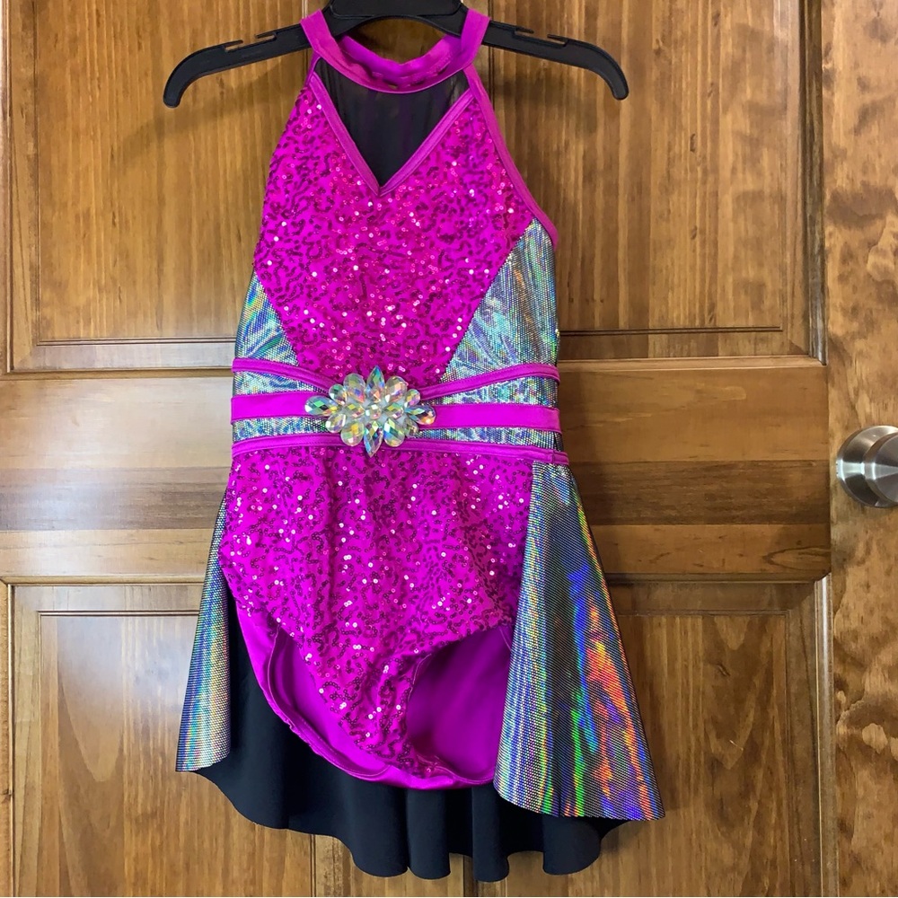 Girls child large weissman dance gymnastic skirt leotard unitard sequin outfit
